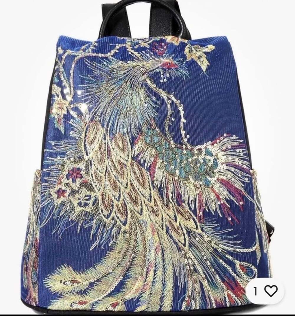 Veowalk Peacock Sequins Embroidered Women's Canvas Backpack